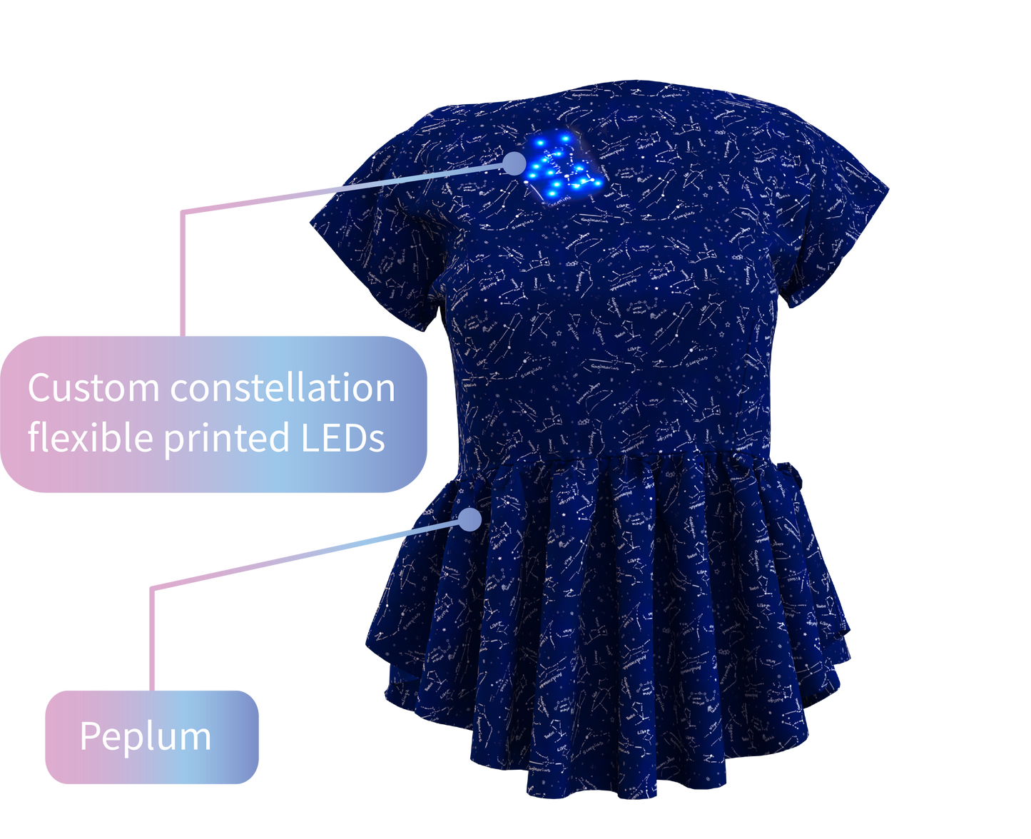 Starry Night peplum shirt with custom constellation LEDs